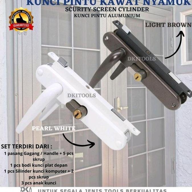 Handle Kunci Pintu Kawat Nyamuk Aluminium Komplit Dengan Cylinder - Galassia Stainless Red Handle Pi