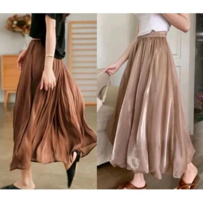 ROK SHIMMER PANJANG IMPORT TERBARU setelan rok wanita kekinian rok hitam panjang rok putih rok korea
