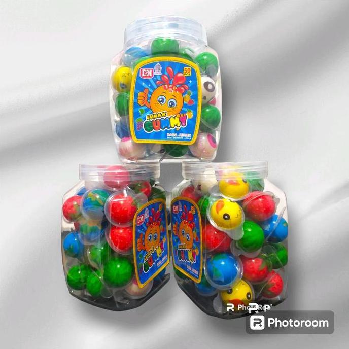 Gummy @50pcs - Permen lunak Bulat Motif Mata , Bola , Buah Buahan - Permen lunak Viral Fruity Toples