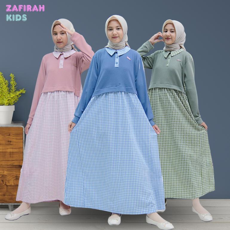 TERBARU Gamis Anak Perempuan Raina Dress Motif Kotak Baju Muslim Anak Tanggung Kekinian Zafirah Kids