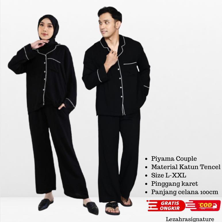 new setelan baju tidur piyama couple pasangan bunda ayah fit l- xxl lezahrasignature piama lengan pa