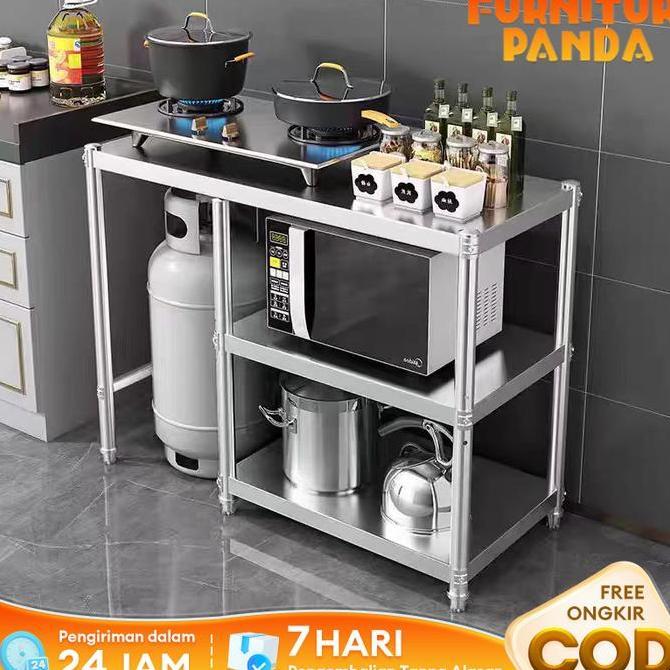 Meja Kompor Stainless Steel Meja kompor 2 tungku Rak dapur Minimalis Serbaguna Rak Oven Microve