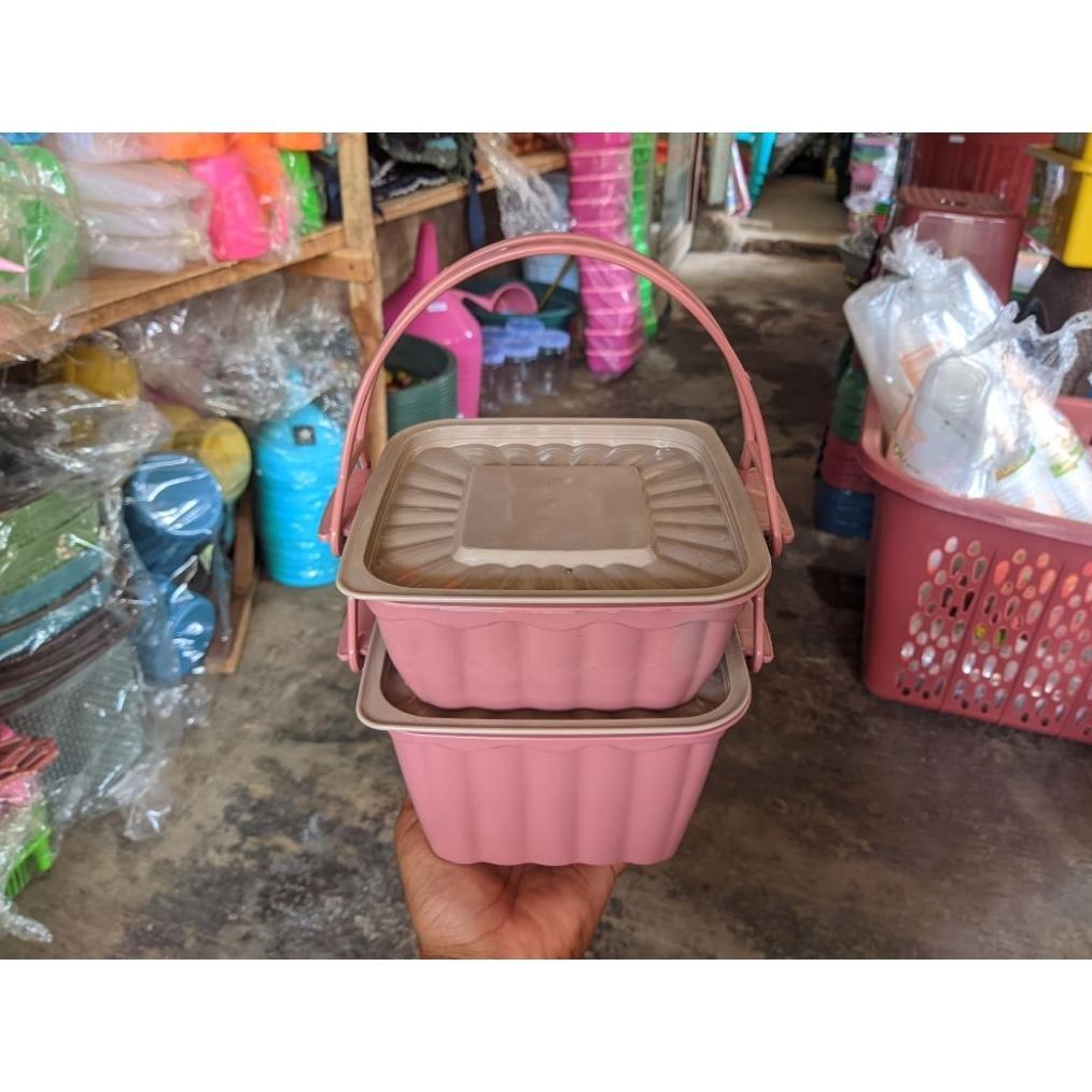 sale Rantang Mini Plastik 2Susun Tamiya Kotak Pink Hijau