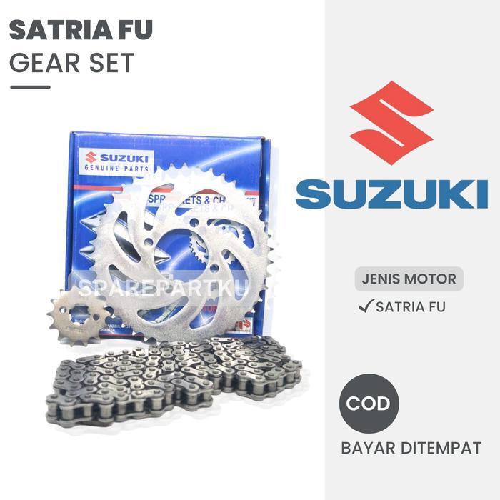 GEAR SET SUZUKI / SATRIA FU / GEAR / GIR / GER / GEARSET /1 SET PAKET GIR DEPAN DAN BELAKANG + RANTA