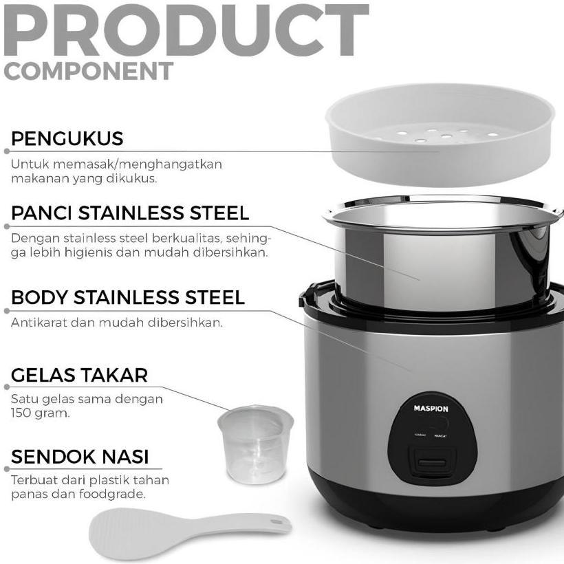 NEW PROMO MASPION Rice Cooker Magic Com Mini 0,6 Liter 0.6L MRJ 0623 BSSS Stainless MRJ-0623BSSS MRJ