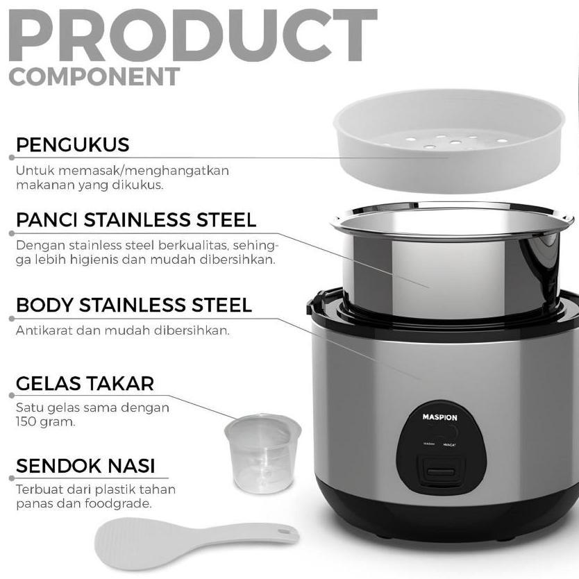 PROMO TERBARU MASPION Rice Cooker Magic Com Mini 0,6 Liter 0.6L MRJ 0623 BSSS Stainless MRJ-0623BSSS