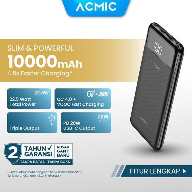 ACMIC F10PRO 10000mAh Powerbank Slim 22.5W Fast Charging Type C