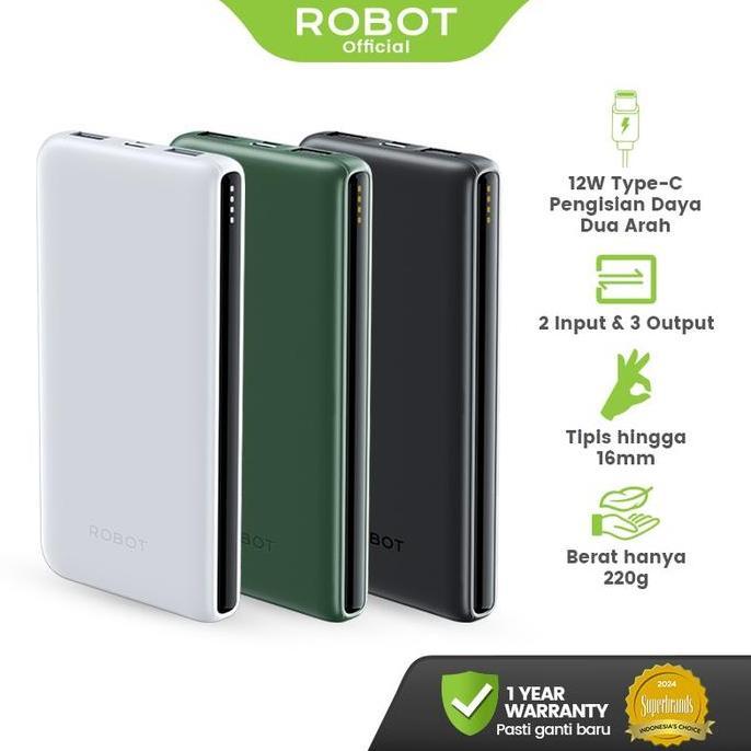 ROBOT Powerbank 10000mAh RT180S 3 Output 2 Input Type-C 12W Fast Charging Android/iPhone Garansi 1 T