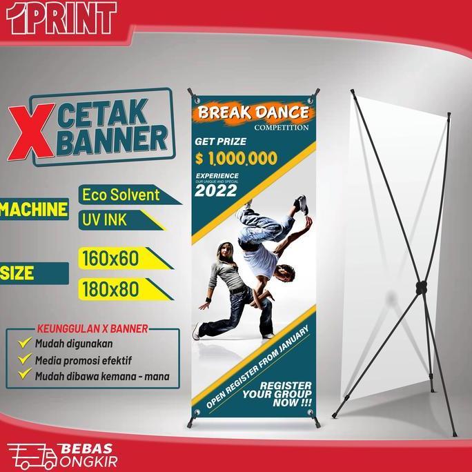 Print X Banner Murah | XBanner + Tiang | Ukuran 60 x 160 dan 80 x 180