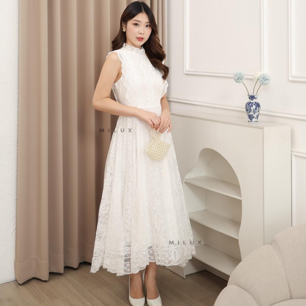 HOT PRODUCT DRESS PUTIH GAUN PUTIH PANJANG LACE BROKAT ELEGANT MX369