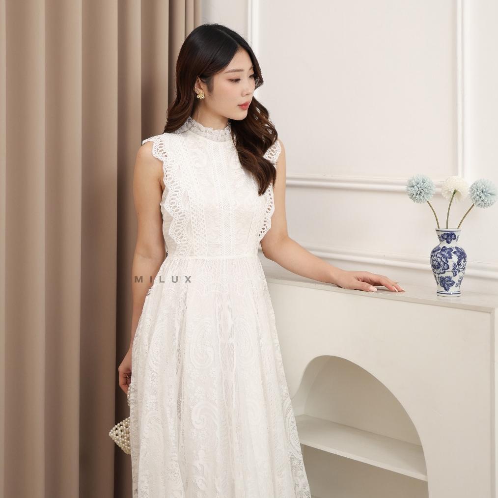 Hot Product Dress Putih Gaun Putih Panjang Lace Brokat Elegant Mx369