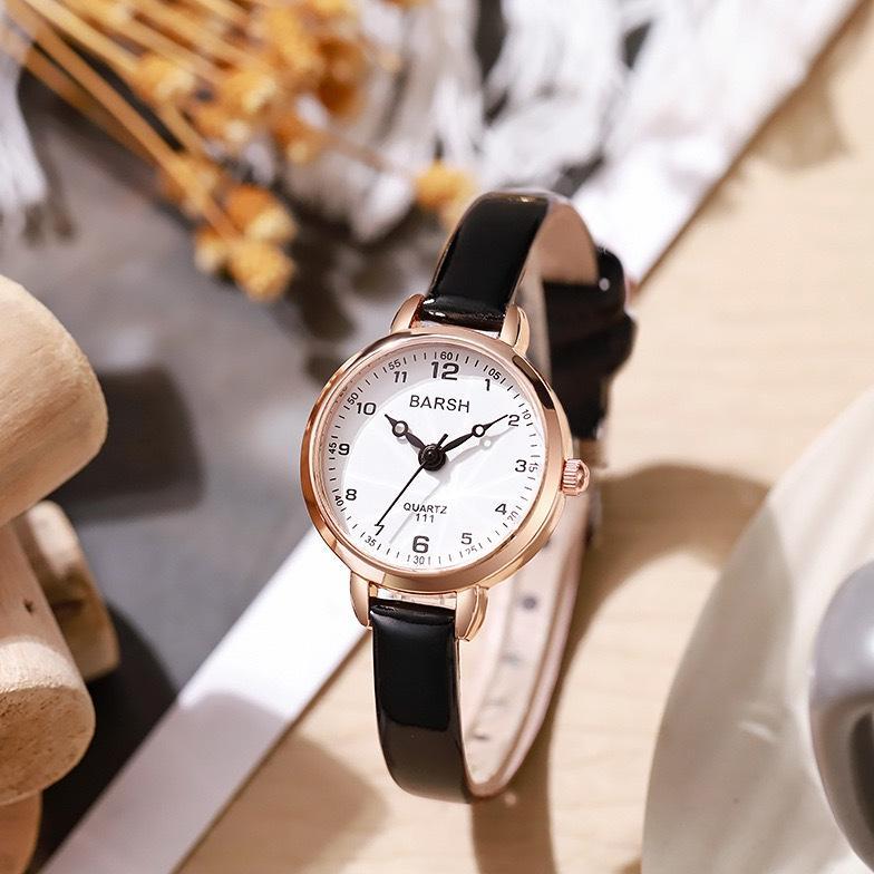Sale Jam Tangan Wanita Fashion Tali Kulit Analog Kecil Gaya Korea Barsh Kaca Mewah
