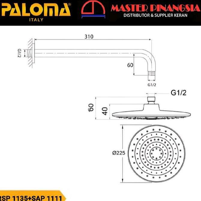 Murah Paloma Rsp 1135+Sap 1111 Rainshower Set Arm Pipa Wall Shower Head Kepala Sower Mandi Dinding T