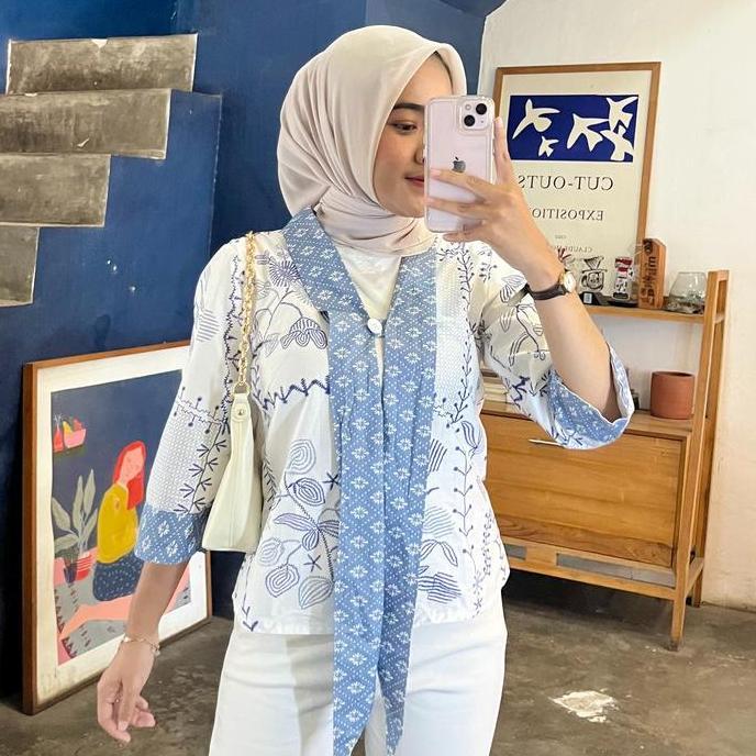 PR0M0 Blouse Outer Batik COD Kancing 1 untuk Kondangan dan Kerja Baju Katun Pendek Panjang Casual To