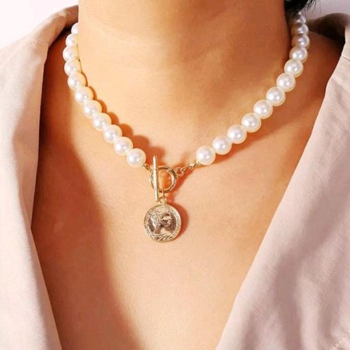 Kalung Mutiara Liontin Love/Kalung Mutiara Liontin Koin/Kalung Mutiara Liontin/Kalung Mutiara/Kalung