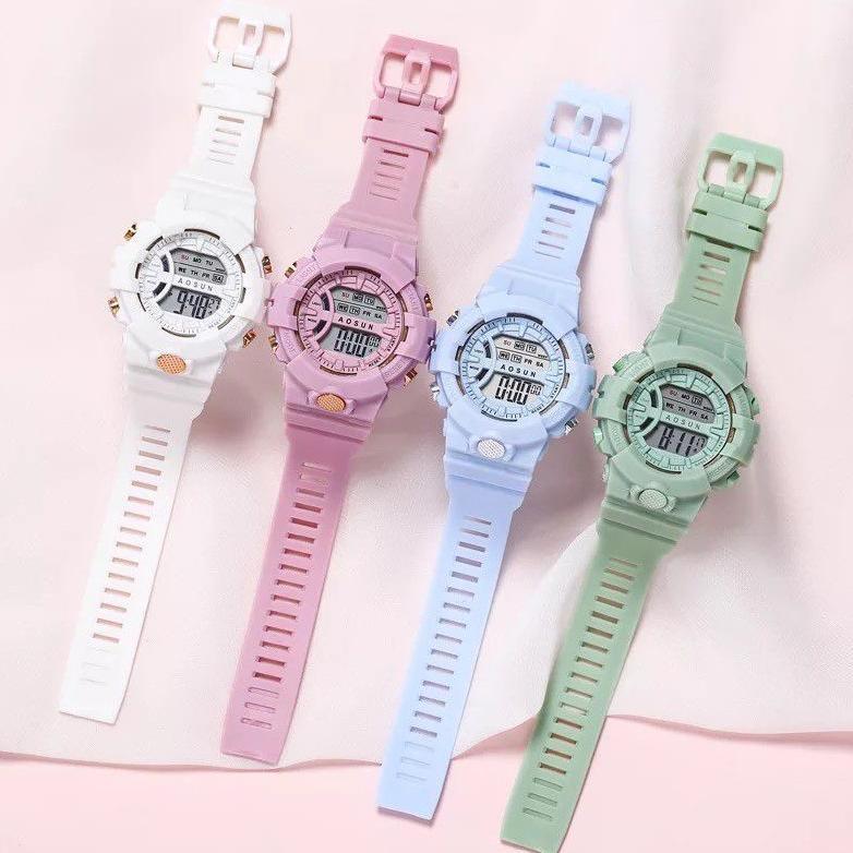 OFFICIAL (Cod)Jam Tangan Wanita Aosun Digital Strap Rubber(Dikirim Jakarta)