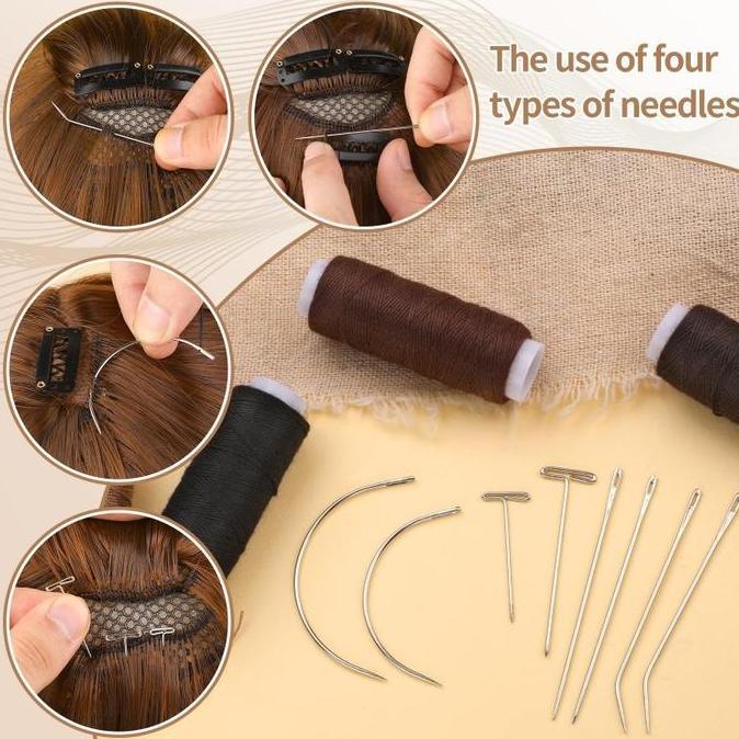 SASGIVER 50Pcs Jarum Jahit Tipe T+20pcs Jarum Lengkung Jarum C / Alat Untuk Mengepang Wig / Jarum Kn