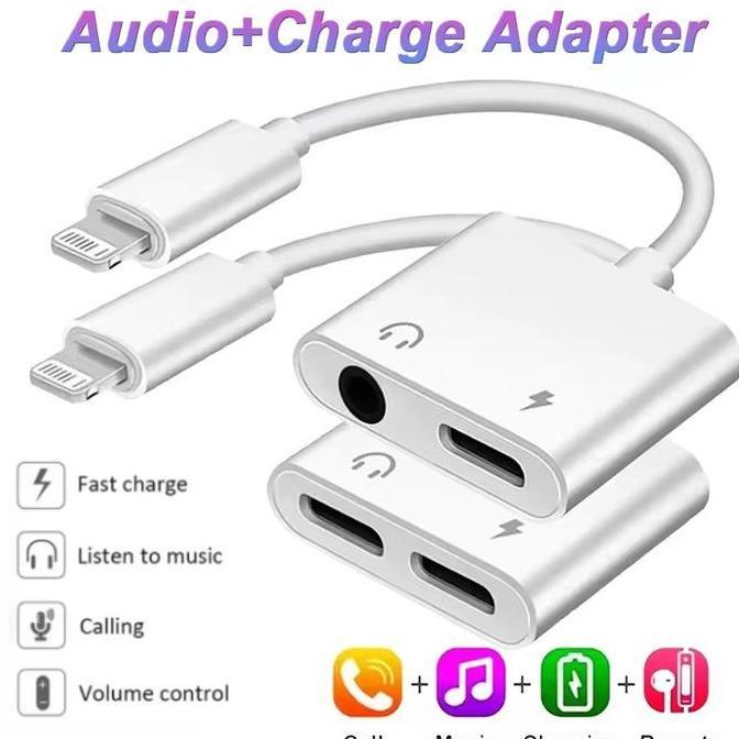 Uzwajahshop - 2-in-1 OTG Headphones Adapter for IOS To 3.5mm Charging Jack Audio AUX Cable for IPhon