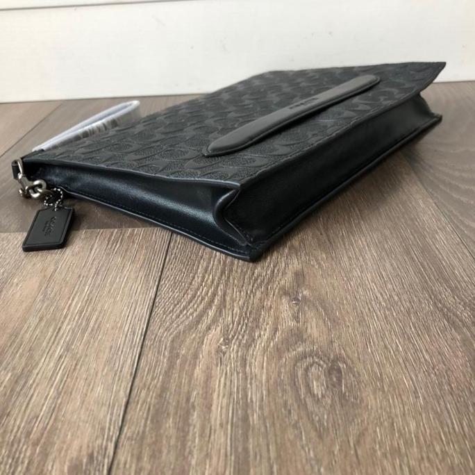 Structured Pouch Leather Signature Debossed Black