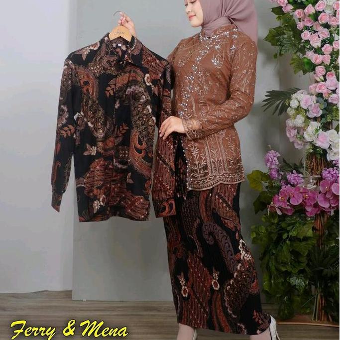 Hadirpopuler- Setelan Kebaya Couple Modern Sintia Baju Kondangan Suami Istri Pasangan Sarimbit