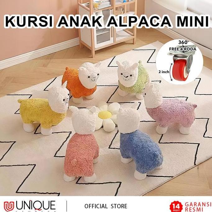 HAWAYMAX Kursi Anak Alpaca Mini Mainan Anak Boneka Alpaca Karakter Hewan Bahan Rangka Kayu Busa Teba
