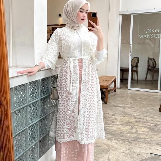 Orelle Outer Brukat Cardigan Brokat Lengan Pendek Ruffle Atasan Outher Brukat Outer Brokat Outer Tul