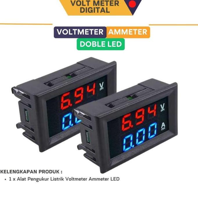 Cod,Bisa- Alat Pengukur Volt Dan Arus Amper Listrik 5V-100V Dc 10A - Voltmeter Ampere Meter Led Digi