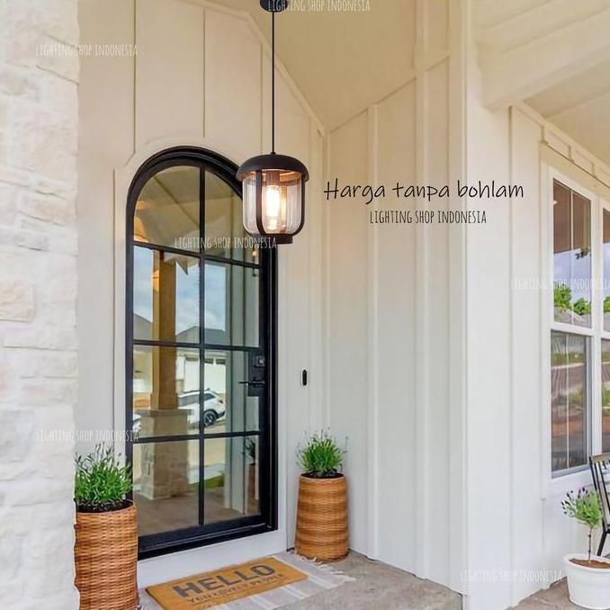 Lampu gantung hitam E27 minimalis outdoor waterproof lampu teras