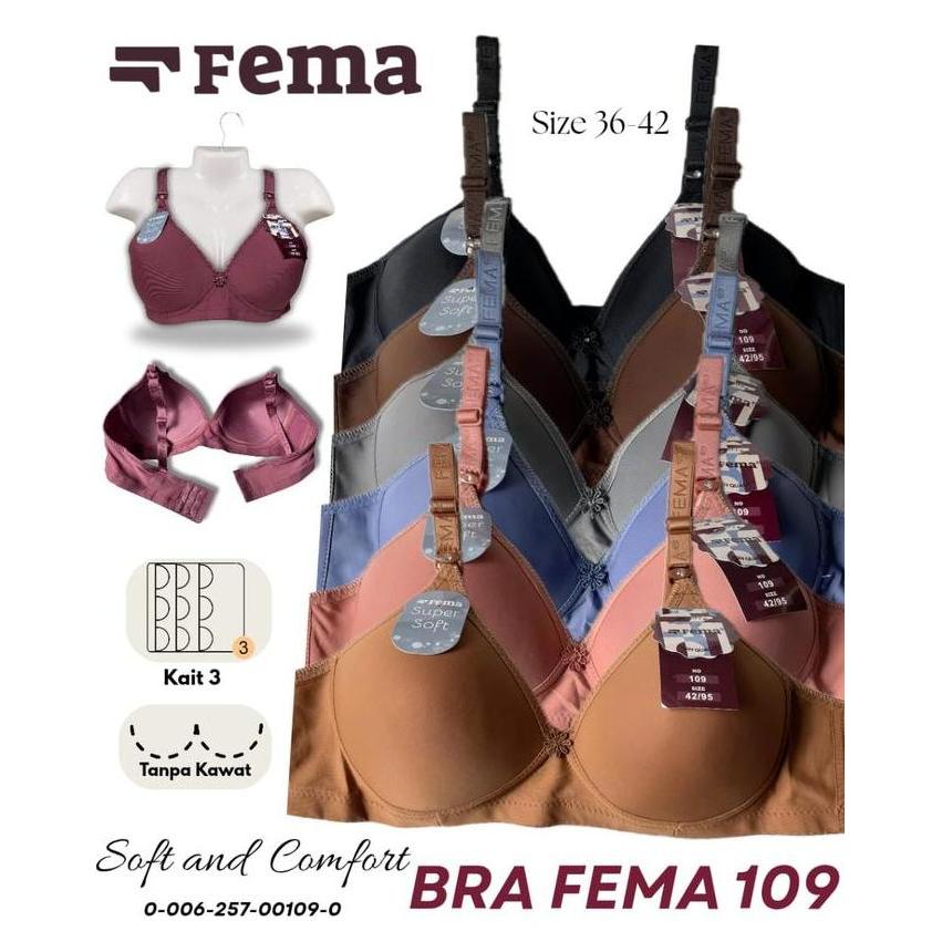 Wkwkwk- Bra Wanita Fema Polos 7528 329 229 2262 109 5568 Cup B Kait 3 Ukuran 36-42 - Bh Busa Tanpa K