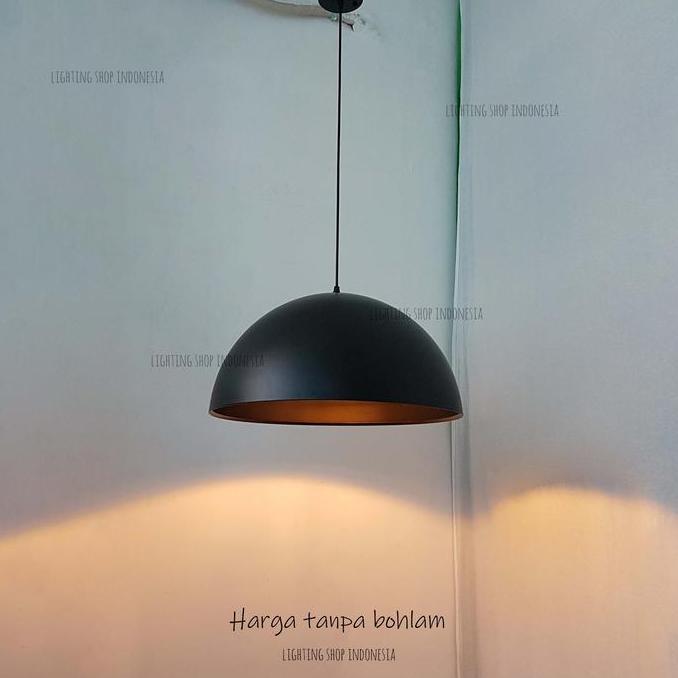 Lampu gantung kap besar diameter 50cm hitam hias industrial cafe resto
