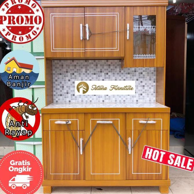 Istana Furniture PROMO Lemari Dapur Kayu Minimalis 3 tu Lemari Sayur Rak Piring Motif Keramik Ukuran