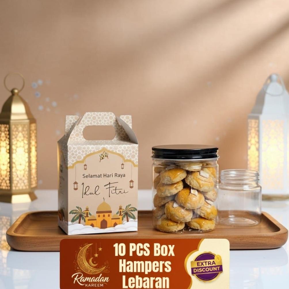 Promo Ramadhan (Isi 10)Box Lebaran Hampers 1 Toples tabung 600 ml Box Parcel Lebaran Box Dus Kue Ker