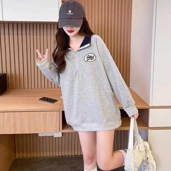BEARY JEANS BJ168 | Vintage Polo Sweater Hoodie Oversize Wanita Pria 2023 Lengan Panjang Sweatershir