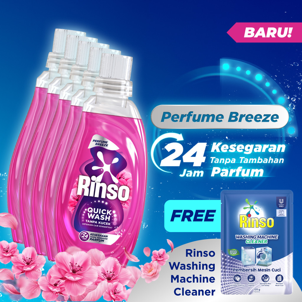 Beli 5 Rinso Botol Detergen Cair Perfume Breeze 650g GRATIS Rinso Pro Washing Machine Cleaner 125g