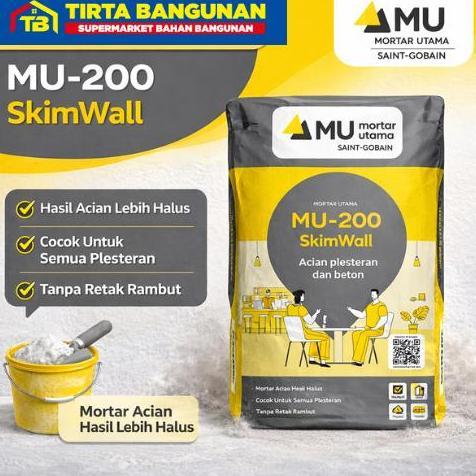 Mu-Weber Mu 200 Skim Wall Mortar Semen Instan Acian Plesteran Dan Beton 20 Kg Merah Paint Mudah Digu