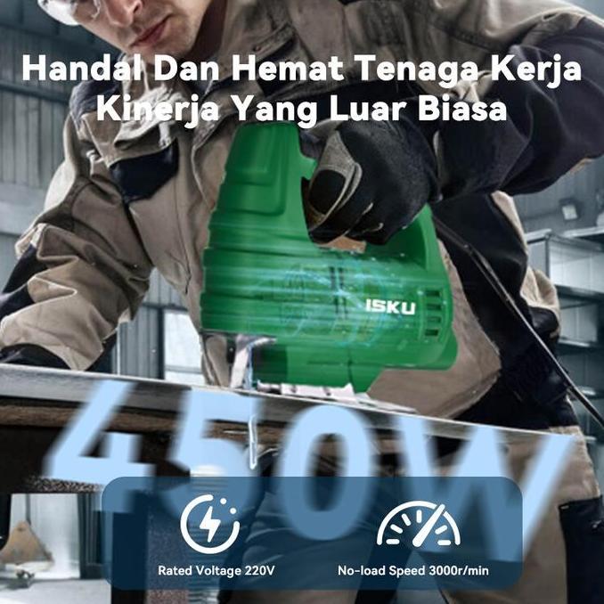 Isku Mesin Jigsaw Listrik 450W Gergaji Ukir Kayu Besi Triplek Variable Speed Heavy Duty