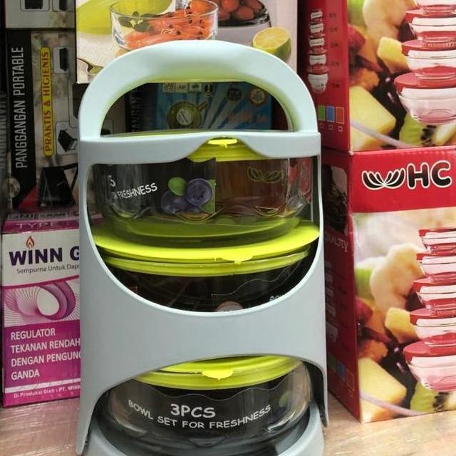 Rantang kaca 3 susun / Rantang kaca korea