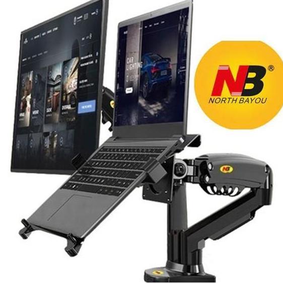 bracket monitor meja double Arm NBF160 dan Tray Laptop Breket Monitor