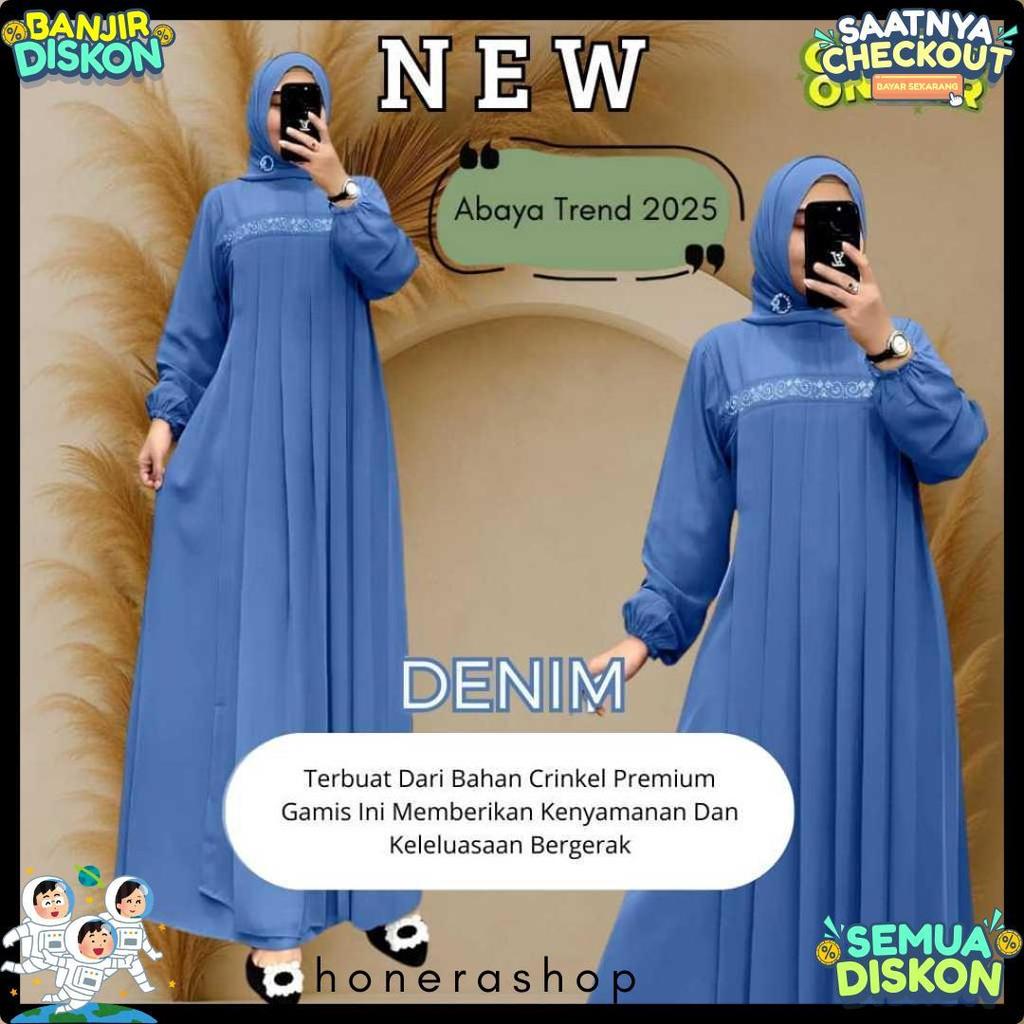 Exclusive Gamis Abaya Bahan Crinkle Airflow Premium Variasi Renda/Payet