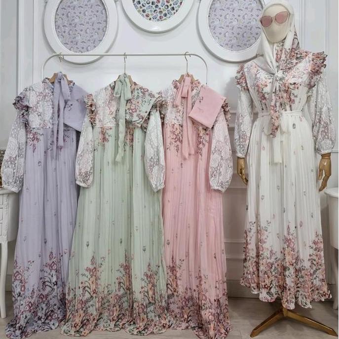 Wxwxw- Alzifa Gamis Set Hijab Raya Motif Meijiwang