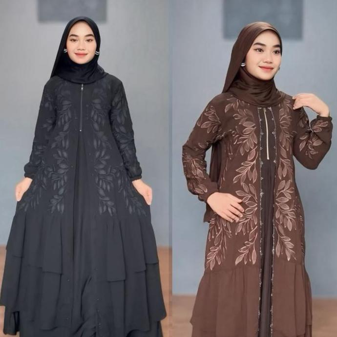 Wxwxw- Gamis Abaya Arab Ruhi Busui Mewah Dan Elegan Muslim Wanita Dress Hitam Syari Bordir Ceruty