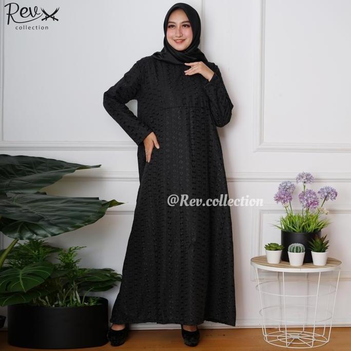 Wxwxw- Gamis Haji Umroh Wanita Berkantong Depan Katun Paris Hitam & Putih Bordir