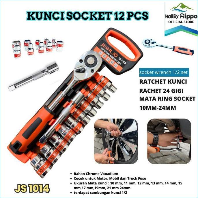 Household - Cod Kunci Socket Stainless 12 In 1 / Socket Wrench 1/2 Inch Jl-1014