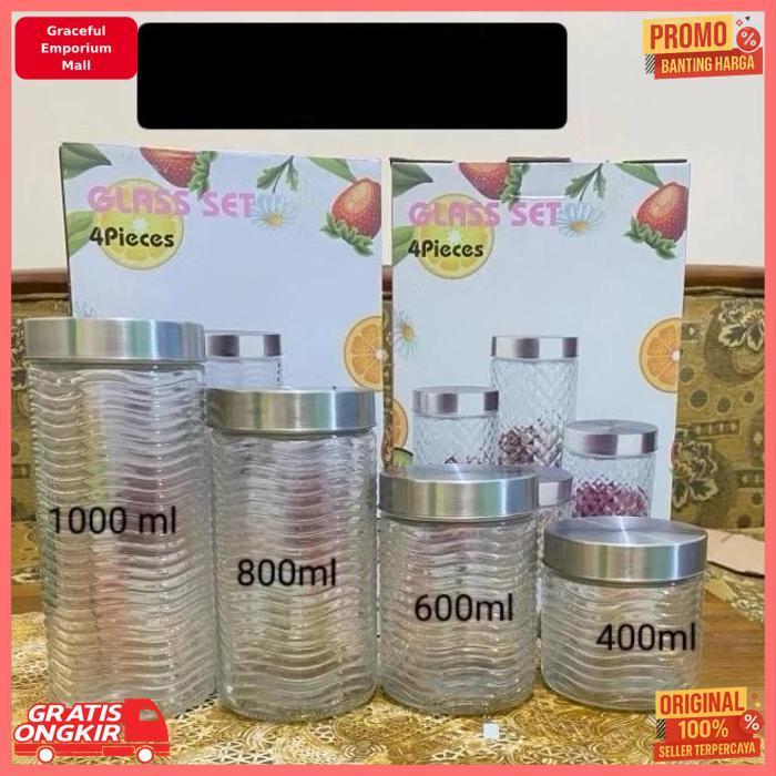 Sale Hc [Set 4Pcs] Toples Kaca Set 4 In 1 Toples Kue Lebaran Elegant Mewah / Toples Kaca Medium