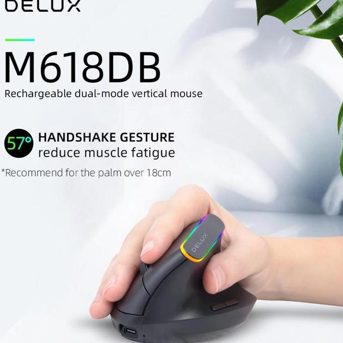 Delux M618C 618DB Dual Mode Bluetooth Mouse Mirip MX Vertical