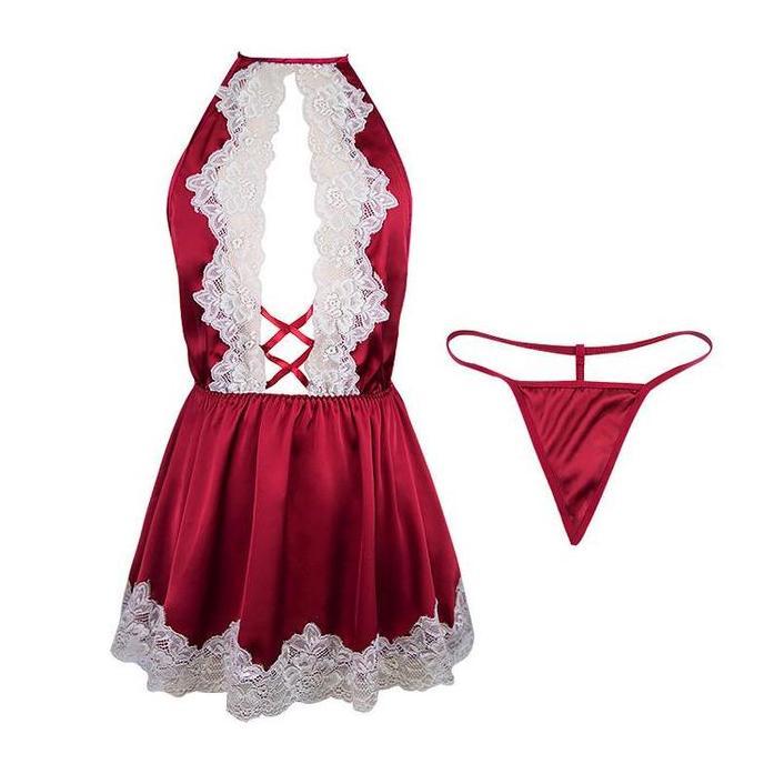 C12 Set Lingerie + CD Model Lace V Short Skirt Nightdress 3068