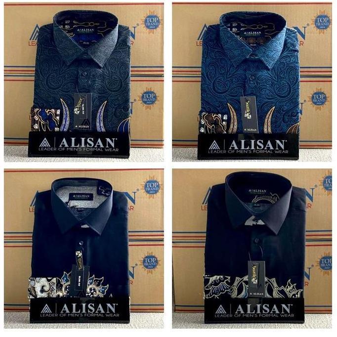 Kemeja Batik Alisan Slimfit Lengan Panjang Motif Tosca Biru Maroon Hitam