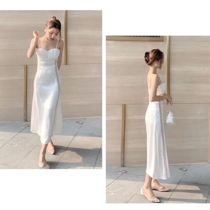 SCALLOP white sateen dress woman premium / korean summer dress / beachwear bali / dress pesta wanita