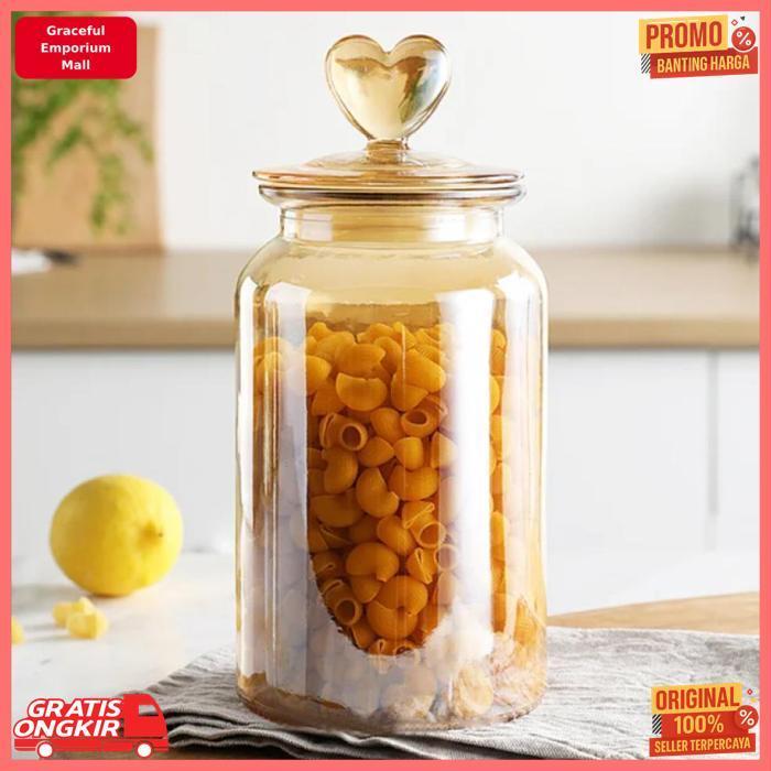 Termurah Toples Kue Lebaran Full Kaca Model Love Polos