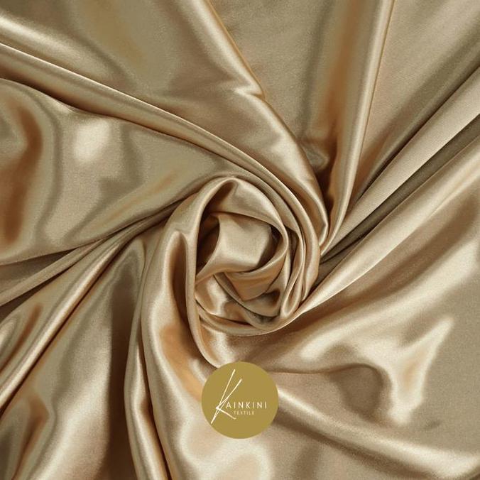 ( Meter) Kain Satin Silk Charmuse Premium Kilap Glossy Kainkini - Emas Warm Gold ( Bahan Sutra Gamis